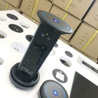 Fully motorized kitchen pop-up socket with 3UK power outlet 2 usb charger with Qi wireless charger